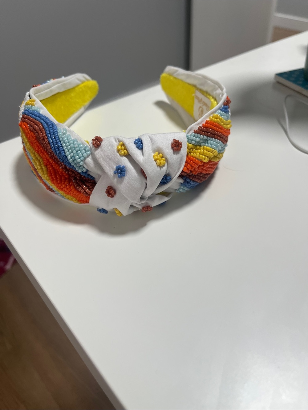 Colorful Beaded Knot Headband - White